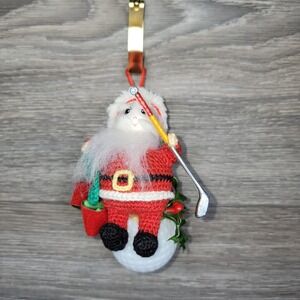 Christmas Golf Ball Santa Ornament Crochet Golfing Theme Hanging vintage‎